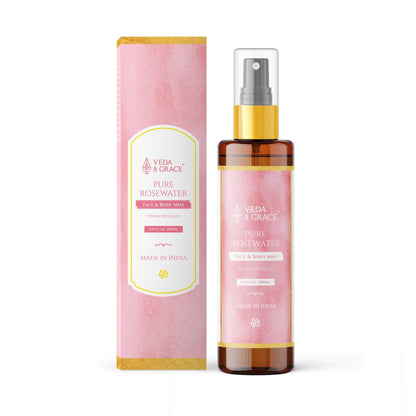 100% Pure Rosewater - Face & Body Mist (200ML, Steam Distilled) - Veda & Grace™