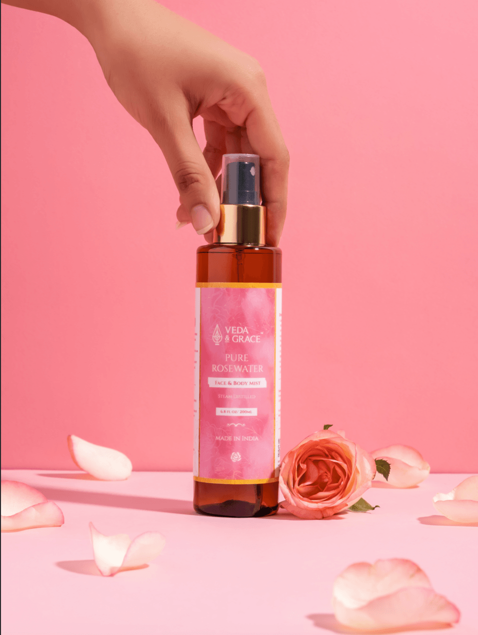 100% Pure Rosewater - Face & Body Mist (Steam Distilled & Edible) - Veda & Grace™